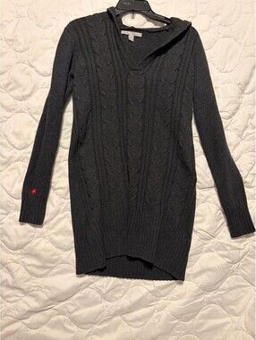 Old Navy Dark Gray Hooded Cable Knit Sweater Dress Size Small